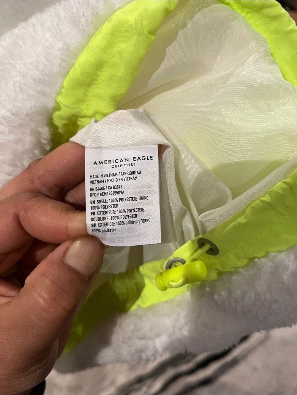 New American Eagle Outfitters Popover Fleece Sweater White/Neon Green Sz S - Picture 2 of 3